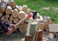 The process of cutting wood with a cleaver Royalty Free Stock Photo