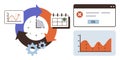 Process Cycle with Clock, Analytics, Gears, Calendar, and Error Message for Workflow and Time Management Royalty Free Stock Photo