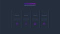 Process description with 4 steps, options, parts or processes separated by a vertical line. Dark neumorphic infographic