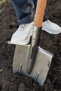 The process of digging the earth with an iron shovel in gardening