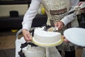 The bride cuts the cake for the guests 1623. Royalty Free Stock Photo