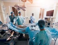 Process of gynecological surgery operation using laparoscopic equipment. Royalty Free Stock Photo