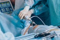 Process of gynecological surgery operation using laparoscopic equipment. Royalty Free Stock Photo