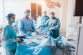 Process of gynecological surgery operation using laparoscopic equipment. Royalty Free Stock Photo