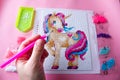 Process by hands - diamond mosaic for girls magical pink unicorn