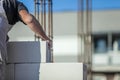 Process of house construction from the gas silicate block Royalty Free Stock Photo