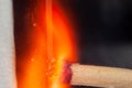 The process of ignition of a match close-up, macro photography Royalty Free Stock Photo