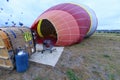 The process of inflating balloons with a gasoline fan and a gas burner Royalty Free Stock Photo