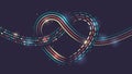 Process of information analysis. Vector illustration, information flow on a dark background. Visualization of sorting a large