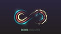 Process of information analysis. Vector illustration, information flow on a dark background. Visualization of sorting a large