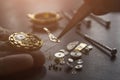 Process of installing a part on a mechanical watch, watch repair Royalty Free Stock Photo