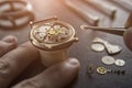 Process of installing a part on a mechanical watch, watch repair Royalty Free Stock Photo