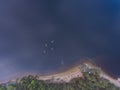 A process of kayaking in the lake skerries, with canoe kayak boat, process of canoeing, aerial shot from drone