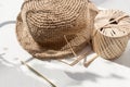 The process of knitting a raffia hat, Royalty Free Stock Photo