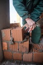 The process of laying bricks on construction site Royalty Free Stock Photo