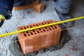 The process of laying bricks on construction site Royalty Free Stock Photo