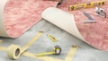 Process of laying linoleum on adhesive tape