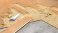 Process of laying parquet boards on floor Royalty Free Stock Photo