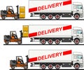 The process of loading with forklift, truck, van and boxes on white background in flat style. Vector Royalty Free Stock Photo