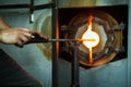 Process of making a blown glass lantern Royalty Free Stock Photo