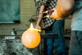 Process of making a blown glass lantern Royalty Free Stock Photo
