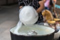 The process of making cotton candy, close-up Royalty Free Stock Photo