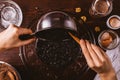 Process of making dough for brownie cake Royalty Free Stock Photo