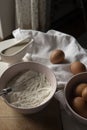 the process of making dough from egg flour and milk Royalty Free Stock Photo