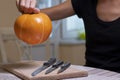 The process of making a Halloween pumpkin. horror theme and Hallowe`en Royalty Free Stock Photo