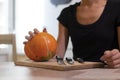 The process of making a Halloween pumpkin. horror theme and Hallowe`en Royalty Free Stock Photo