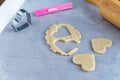 Process of making heart-shaped cookies. Bakery Royalty Free Stock Photo