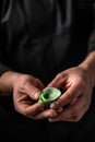 Process of making italian ravioli. Green ravioli with ricotta cheese, spinach