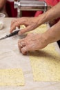 Process of making pasta with herbed pasta dough Royalty Free Stock Photo