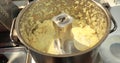 The process of making puree in a blender.