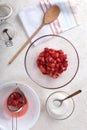 The process of making strawberry jam in the home kitchen, top view Royalty Free Stock Photo