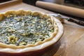 Process for making a Swiss Chard Pie from homemade dough to filling Royalty Free Stock Photo