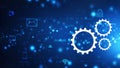 Process management, optimization operation, Cog Gear Wheel with social media icons on the technology abstract background Royalty Free Stock Photo