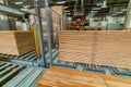 process of manufacturing a parquet board in the factory Royalty Free Stock Photo