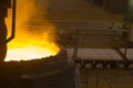 Vyksa, Russia: 12.23.2018. Process of the metal smelting with the martin furnace. Industrial details of metallurgic factory or
