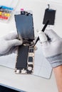 Process of mobile phone repair, changing the screen. Royalty Free Stock Photo