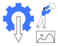 Process Optimization Concept with Gear Symbol, Arrow, and Worker Adjusting Elements for Workflow Efficiency Royalty Free Stock Photo
