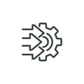 Process optimize, tech efficient production, innovation industrial technology outline icon. Line sign gear and three
