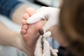 Process pedicure close-up, polishing feet. Pedicure SPA procedure in the beauty salon