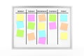 Process Daily Planning Office Magnetic Whiteboard with Color Sticky Memo Notes. 3d Rendering