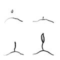 Process of plant growing from seed to first leaf in ground in black brush stroke texture isolated on white. Hand drawn vector Royalty Free Stock Photo