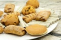 Process of preparation ginger cookies by a holiday. Dough is laid out on a blue background, cookies in the form of hearts and