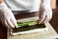 Process of preparing rolling sushi Royalty Free Stock Photo
