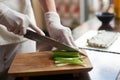 Process of preparing rolling sushi Royalty Free Stock Photo