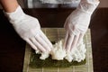 Process of preparing rolling sushi Royalty Free Stock Photo