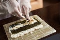 Process of preparing rolling sushi Royalty Free Stock Photo